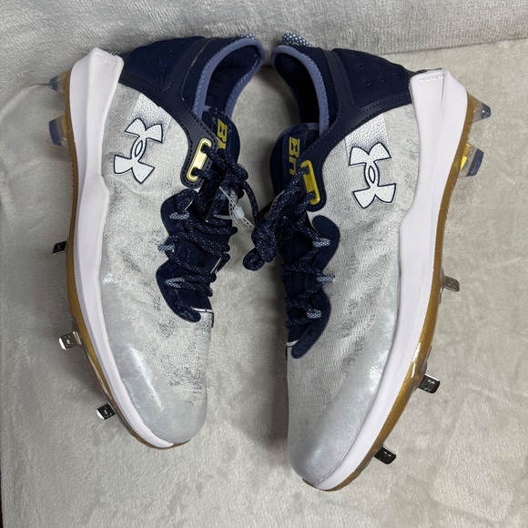 UNDER ARMOUR Cleats Mens Sz 13 HARPER 8 LOW ST METAL BASEBALL WHITE/NAVY BLUE - Picture 4 of 9